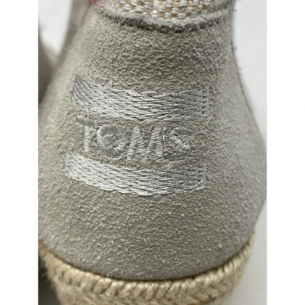 TOMS Desert Wedge Grey Canvas Suede Espadrille Lace Up Ankle Boots 681114